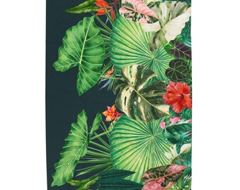 Tropical Exotic Leaves Velveteen Plush Blanket V2 | Botanical Jungle Throw