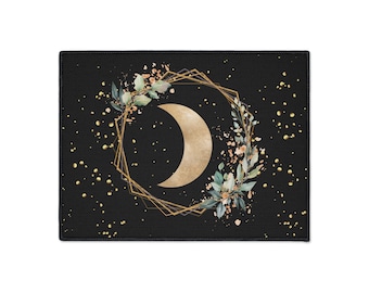 Gold Crescent Moon Floor Mat - Celestial Home Decor Rubber Rug