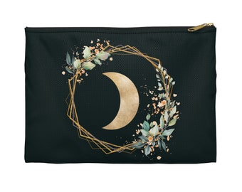 Geometric Gold Moon Accessory Pouch, Celestial Cosmetic Bag