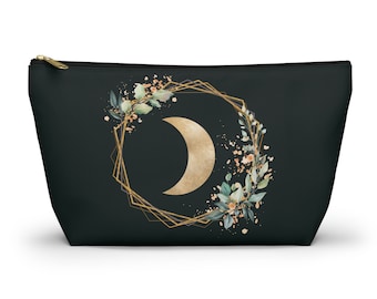 Gold Moon Accessory Pouch, Celestial Cosmetic Bag
