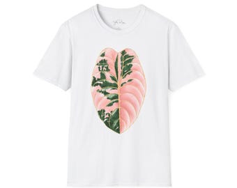 Pink Variegated Alocasia Cuprea Illustration T-Shirt | Golden Accents, Rare Plant