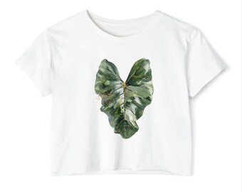 Variegated Leaf Golden Accents Crop Top | Tropical Botanical Tee