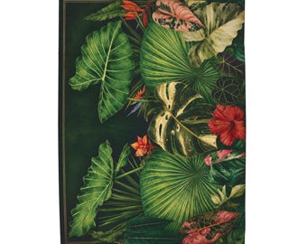 Tropical Rare Leaves Floral Blanket V3 | Jungle Botanical Velveteen Plush Blanket