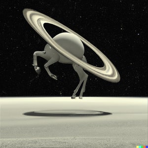 AI generated printable picture of a horse legged ringed planet
