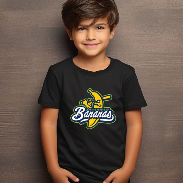 Maglietta da baseball giovanile Savannah Bananas, maglietta da baseball, maglietta unisex a maniche corte, maglietta con logo Savannah Bananas, maglietta in cotone pesante per bambini