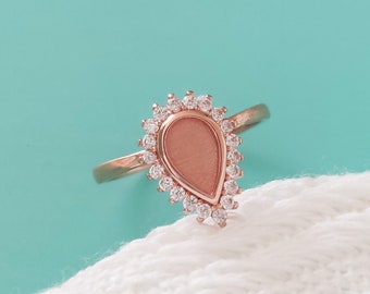 925 Sterling Silver Halo Teardrop closed bezel Ring Setting  (available in size 10), milk Ashes Hair Resin Jewelry Blank Components