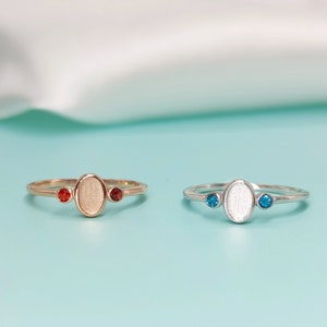 925 Sterling Silver Birthstone Blank Ring, Halo Oval Breast Milk Resin Ring Settings, Mother&#39;s Day Gift, Gift for Her