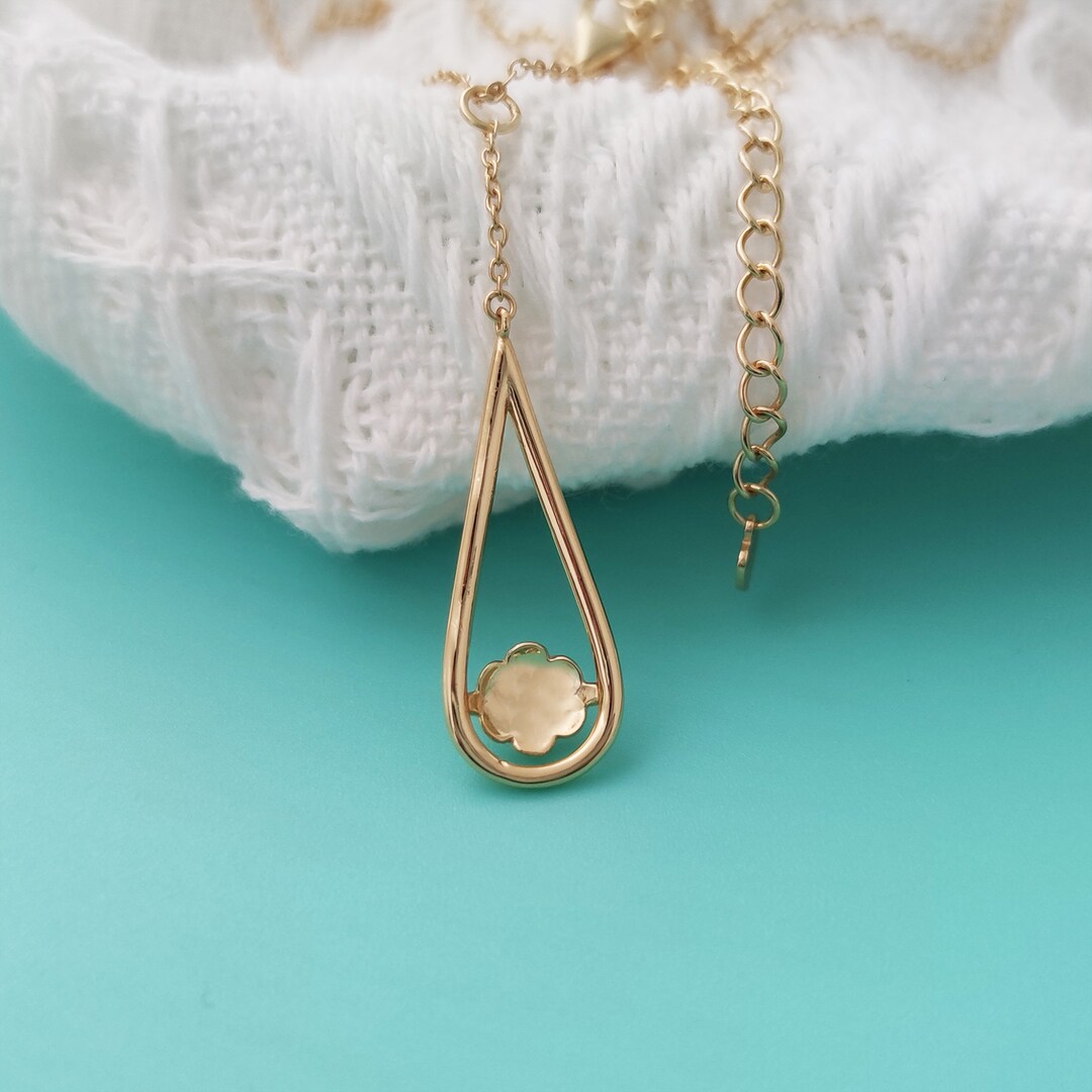 Solid Gold Teardrop Blank Necklace Setting, 10k 14k Gold Pendant