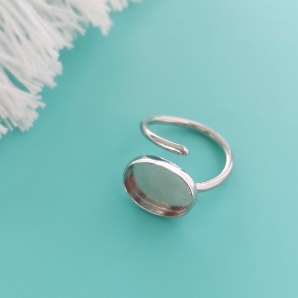 925 Sterling Silver Oval Adjustable Ring Setting, Keepsake Breastmilk Ashes Hair Resin Jewelry Blank Components