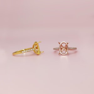 Solid Gold Halo Oval Moissanite Ring Setting, 10k 14k Gold Ring, Breastmilk Ring, Breastmilk Ashes Hair Resin Jewelry Blank Components