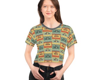 Retro Cassette Tape AOP Crop Tee