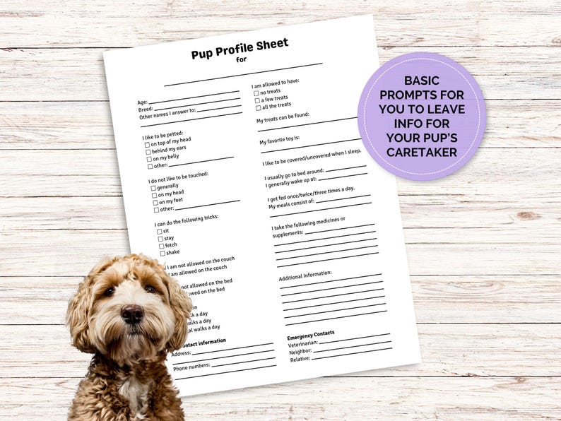 Printable Pup Profile Sheet | Dog Care Information for Pet Sitters ...