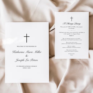 Programa de bodas imprimible + paquete de plantillas de tarjetas de oración - Descarga instantánea / Clásico, Católico minimalista, Misa completa, Orden de servicio