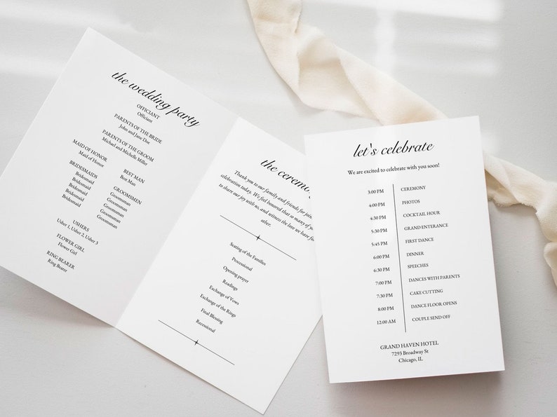 Minimalist Wedding Program Template: Order of Service (PDF Download) - Etsy