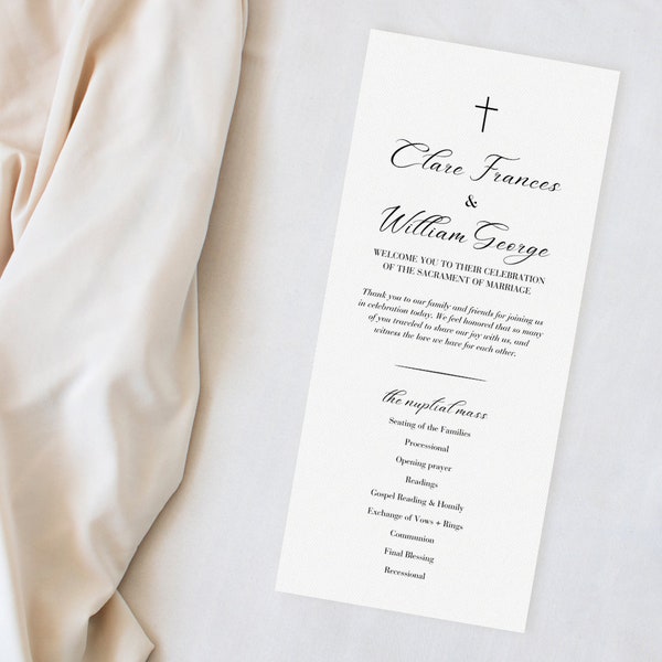 Printable Wedding Program- Catholic Wedding Program | Nuptial | Downloadable Template | Customizable | Classic, Elegant, + Minimalist