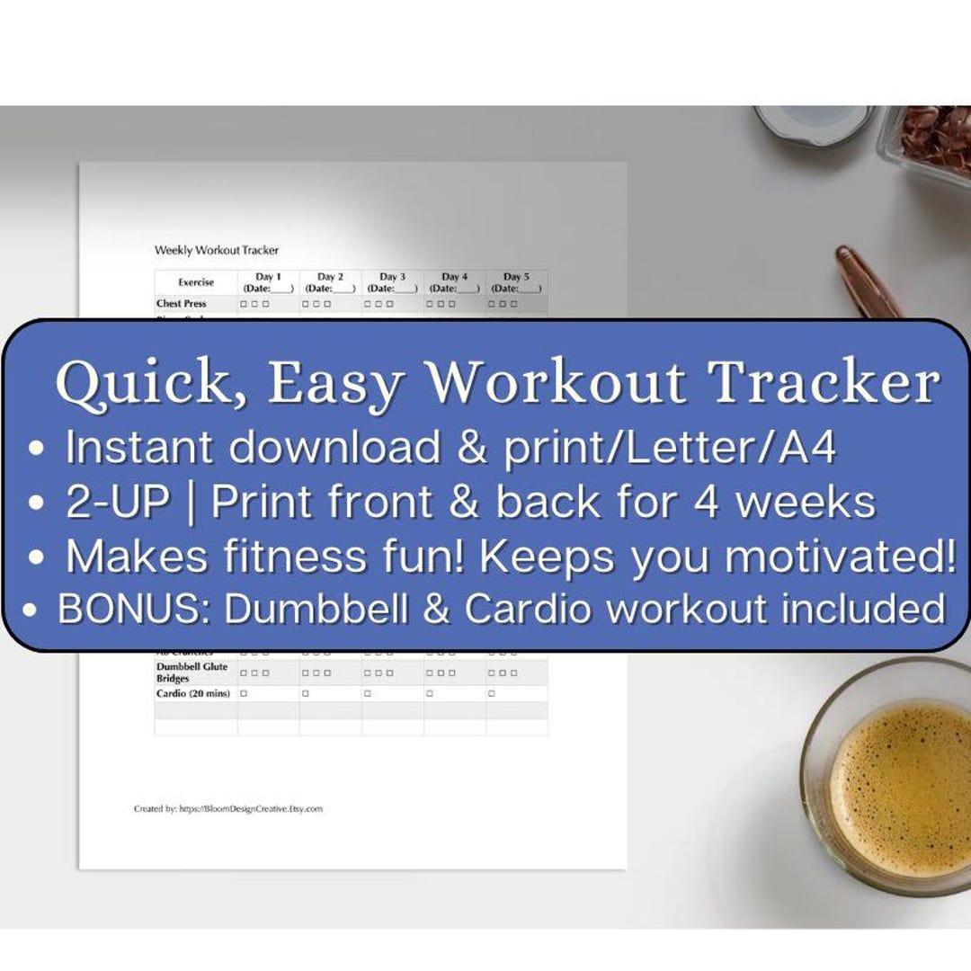 Minimalist Workout Tracker Printable PDF, Exercise Workout Log, Fitness