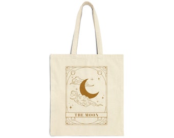 Gold Moon Tarot Card Tote Bag | Witchy Library Canvas Bag