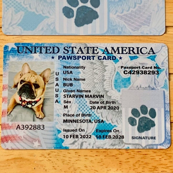 PawsPort card for your Pet - Novelty Card for Pet Lovers - Pet Passport - Professional Design