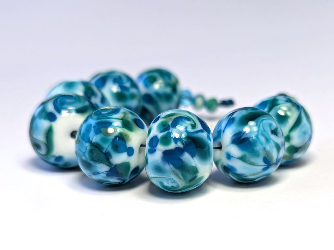 Wave Pattern Bird Frit 8 Indian Ocean Twisted Wave Glass Frit Round Beads Handmade by ...