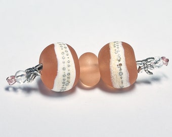 2 Peach Pink Silvered Ivory Fine Silver Tumbled Etched Beads - 12.6mm (hole to hole)