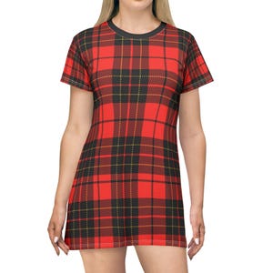 Plaid Tartan Mini Dress, Grunge Flannel Oversized Skater Shirtdress, Buffalo Plaid Tshirt Dress, Red and Black Casual Summer Dress XS-2XL