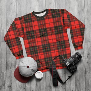 Red and Black Tartan Plaid Unisex Sweatshirt, Fall Flannel Jumper, Buffalo Plaid Shirt - Cozy Pullover Sweater for Men and Women, Winter Top