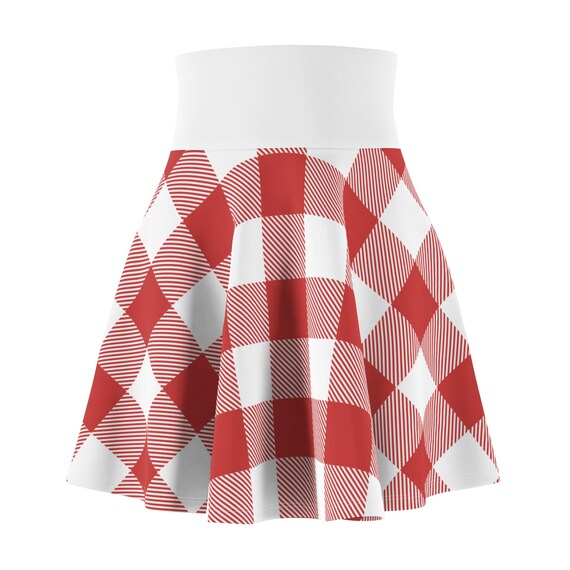 Autumn Aesthetic Plaid Tartan Skirt Outfit Fall Red and White Flannel Cross Stitch Pattern Women s Cute Christmas Casual Skater Skirt XS 2XL Etsy