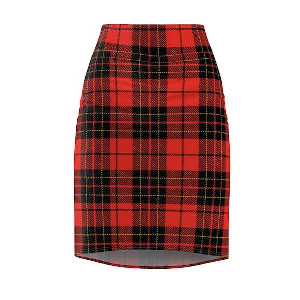 Jupes pour tenues décontractées Jupe crayon noire et rouge pour femmes à carreaux/tartan d'automne (AOP)