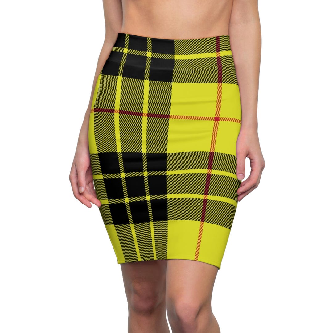 Pencil Skirt Mustard Tartan Skirt Plaid Tartan Mini Skirt, Grunge