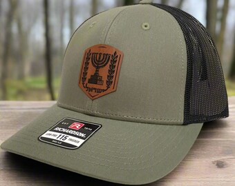Israel Emblem Leather Patch Hat - Loden 112 Low, Brown Patch