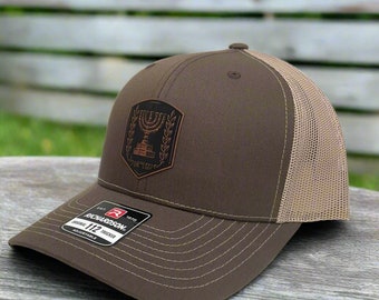 Israel Emblem Leather Patch Hat - Khaki 112 Mid, Black Patch