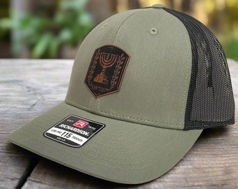 Israel Emblem Leather Patch Hat - Loden 115 Low, Black Patch