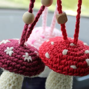 Mushroom Car Charm, Car Rearview Mirror Hanging Accessory, Crochet Mushroom Ornament