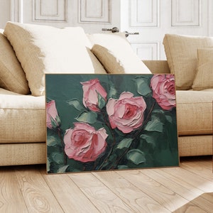 Vintage Pink Roses Painting, Floral Print, Abstract Rose Garden Flowers, Printable Wall Art, Digital Print, Modern Farmhouse Decor