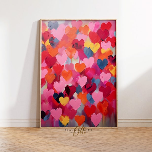 Graffiti Hearts Digital Print, Modern Abstract Hearts Painting, Printable Wall Art, Valentine's Day Decor, Funky Heart Painting
