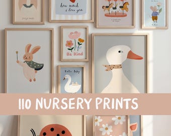 Nursery Prints, Girl Playroom Gallery Wall Set, Modern Kids Room Wall Art Print Bundle, Fun Kids Room Wall Art Poster Bundle Digital Prints