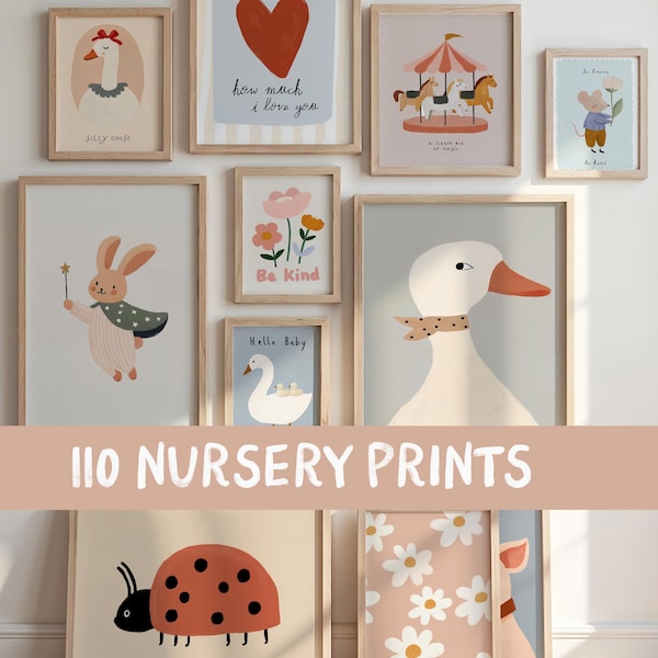 Impressions pour chambre d'enfant, ensemble mural galerie pour salle de jeux pour filles, lot d'impressions d'art mural pour chambre d'enfant moderne, lot d'affiches d'art mural amusantes pour chambre d'enfant, impressions numériques