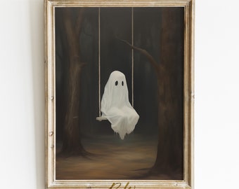 Ghost on Swing Wall Art Halloween Decor Vintage Print Spooky Ghost ...