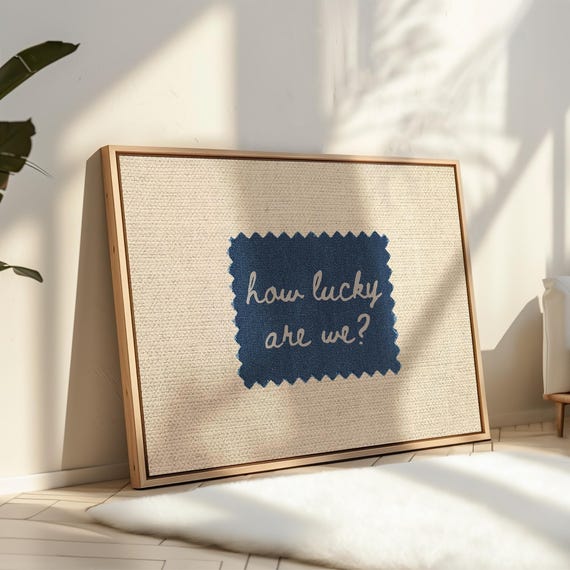 How Lucky Are We Print, Horizontal Denim Western Wall Art, Navy Cowboy Poster Retro Aesthetic Apartment Decor Trendy Wall Art