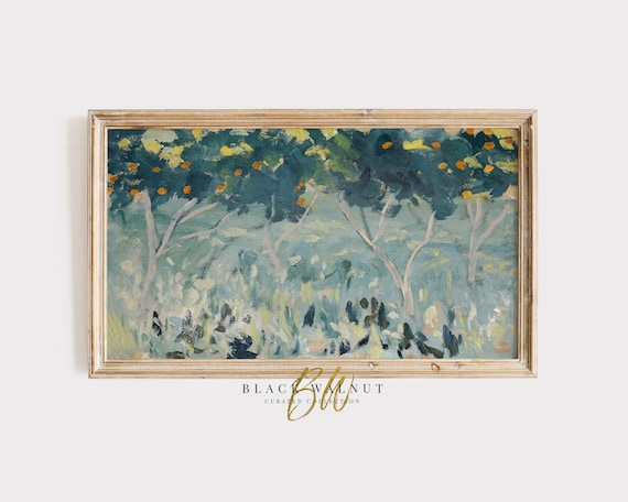 Samsung Frame TV Art Abstract Orange Tree, Vintage Painting, Spring Summer Aesthetic, Antique Painting, Digital Download, Colorful Art