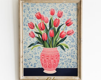 Tulips Printable Art Grandmillennial Aesthetic Maximalist Coquette Room Decor Eclectic Wall Art Gallery Print Still Life Digital Print