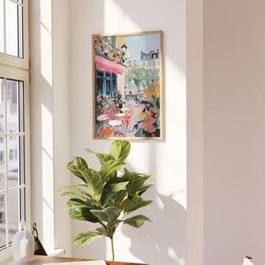 Paris Cafe Art Print, Pink Pastel Paris Painting, Coquette Room Decor, Girly Print, Trendy Wall Art, Gallery Wall Print Parisienne Aesthetic image 3