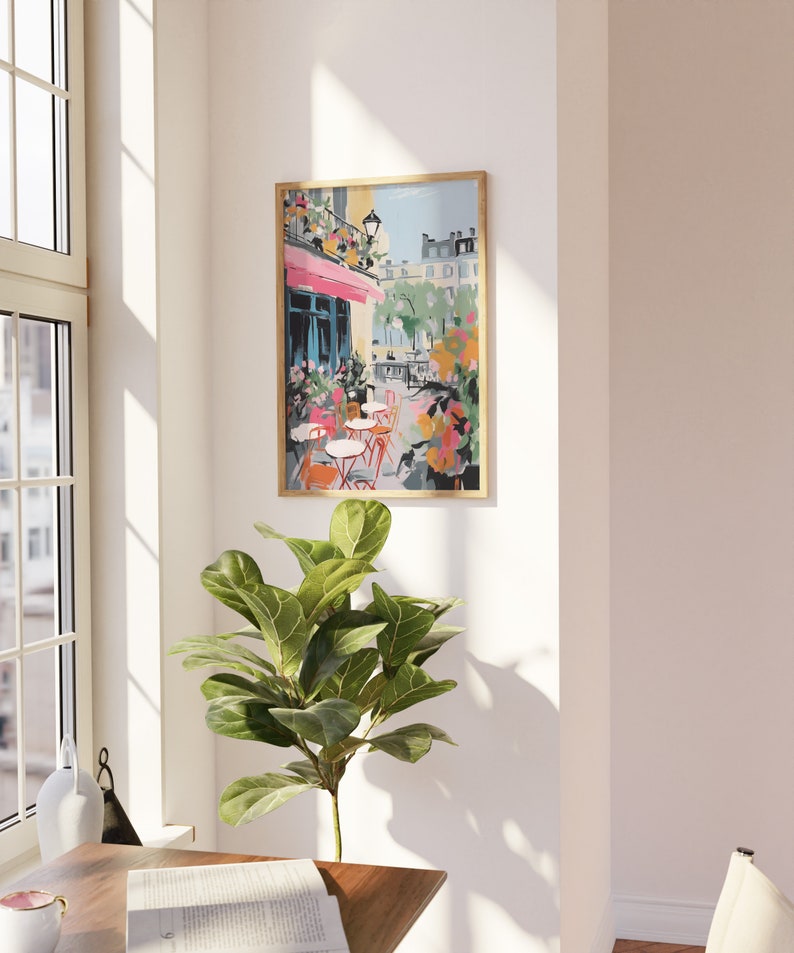 Paris Cafe Art Print, Pink Pastel Paris Painting, Coquette Room Decor, Girly Print, Trendy Wall Art, Gallery Wall Print Parisienne Aesthetic image 3