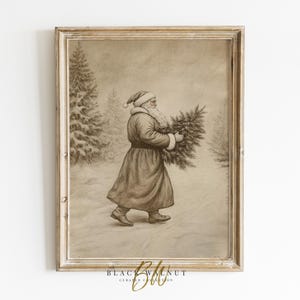Vintage Santa Print, Printable Father Christmas Sketch, Neutral Holiday Drawing, Winter Wall Art, Minimalist Print, Digital Prints