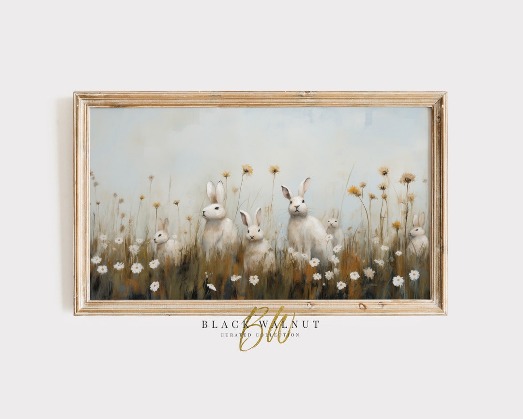 Easter Frame Rabbit Frame TV Easter Bunny Art, Rabbits in a Spring Wildflower Field ...