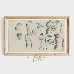 Frame TV Art Abstract Figure Sketch, Vintage Drawing for Samsung Frame TV, Antique Line Art Figure Study, Neutral Aesthetic Digital Download