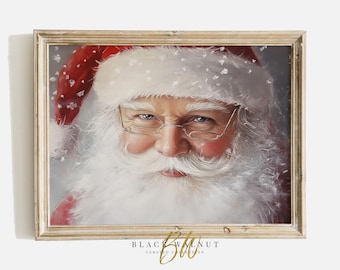 Santa Portrait Painting, Printable Santa Claus Print, Christmas Wall Art, Modern Farmhouse Holiday Decor Winter Digital Print