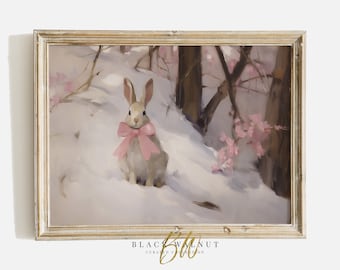 Vintage Easter Bunny Print, Coquette Room Decor, Vintage Bunny Printable Art, Vintage Nursery Wall Art, Digital Print Modern Farmhouse Decor