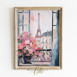 Impresión de París, Pintura de la Torre Eiffel, Pintura rosa pastel de París, Decoración de la habitación de coqueta, Estampado femenino, Arte de pared de moda, Estética parisina