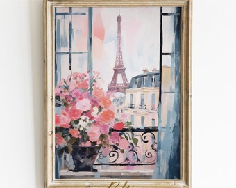 Paris Print, Eiffel Tower Painting, Pink Pastel Paris Painting, Coquette Room Decor, Girly Print, Trendy Wall Art, Parisienne Aesthetic